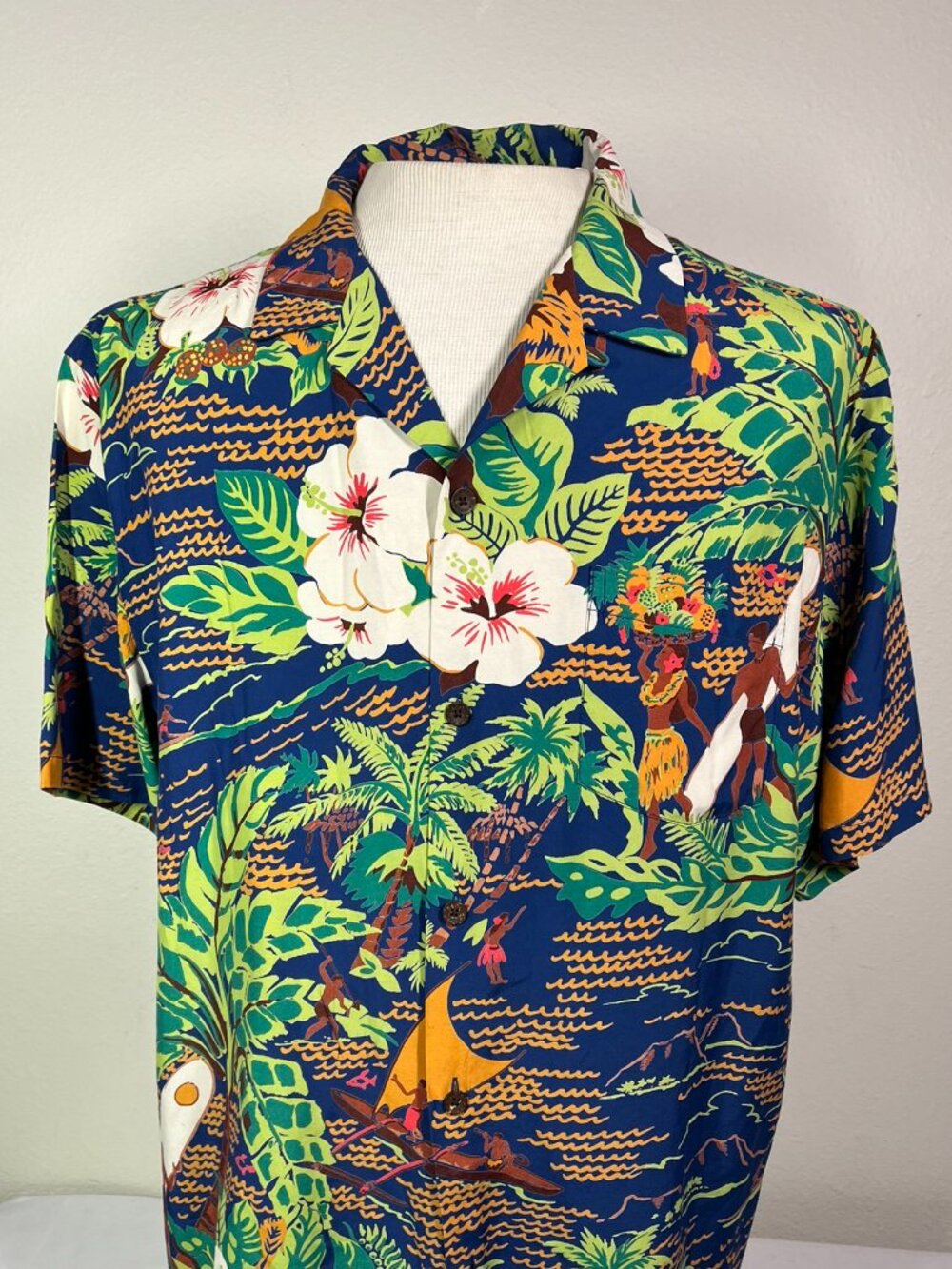 Kahala Mens Large Shirt Severson Art Print Rayon Hawaiian